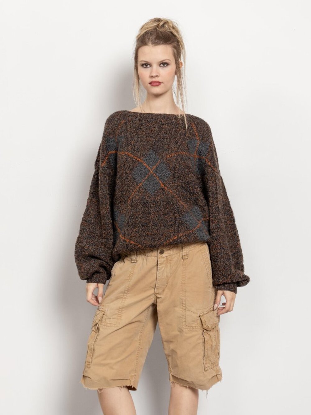 Brown Wool KNIT Oversize Boxy Slouchy Oversize Vintage Sweater / Medium